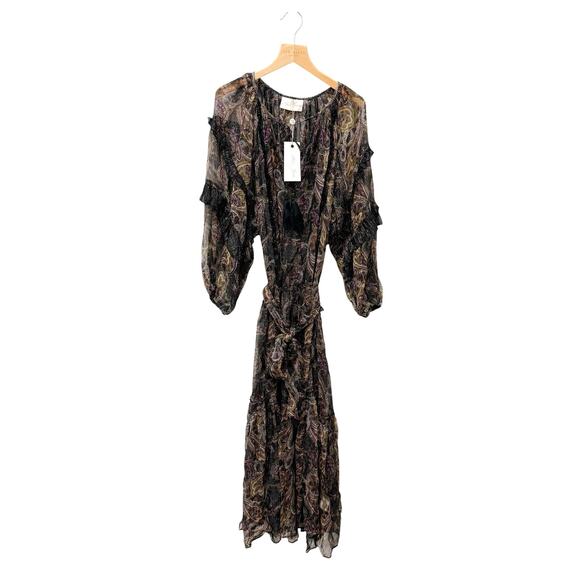 NWT Miss June Paris‎ Black Purple Metallic Jacquard Maxi Dress Women’s Free Size - Picture 1 of 9